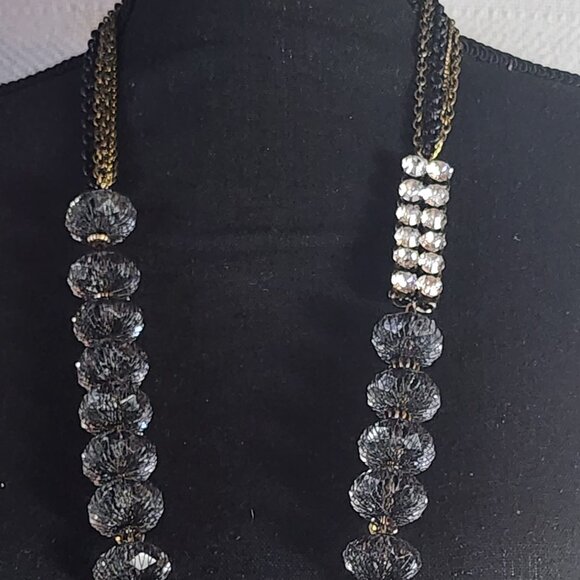 Chico's Vtg Mesh Caged Crystal Gold Metal Beads w/Rhinestone Bling 34" Necklace - Picture 2 of 16